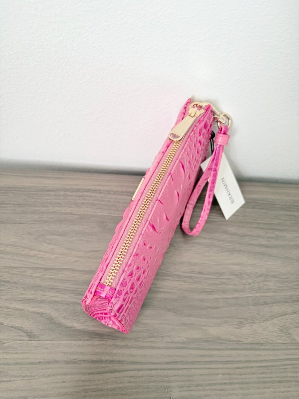 Brahmin Daisy Pink Croc Embossed Wristlet Wallet Clutch - Picture 6 of 7